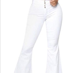 Women High waist 70s Flared Bell Bottom WhiteJeans